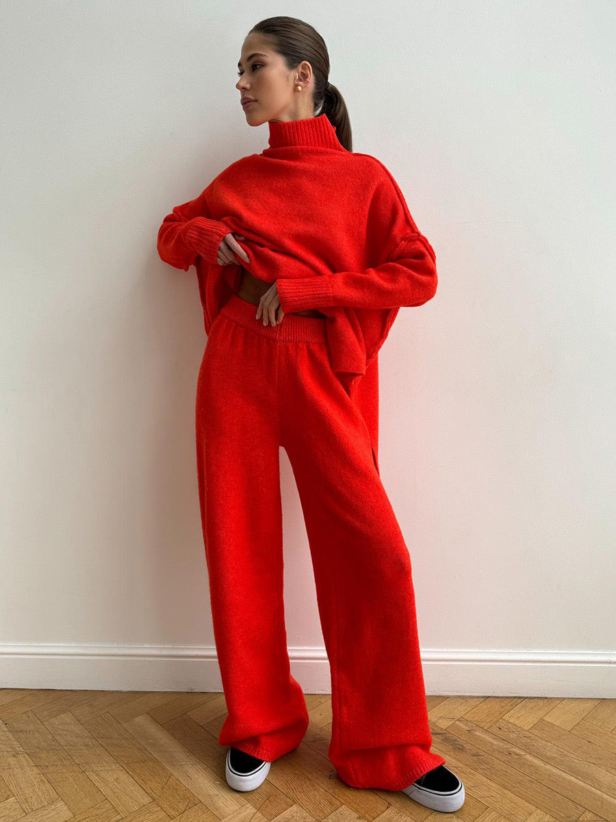 Turtleneck Knit Pants Set