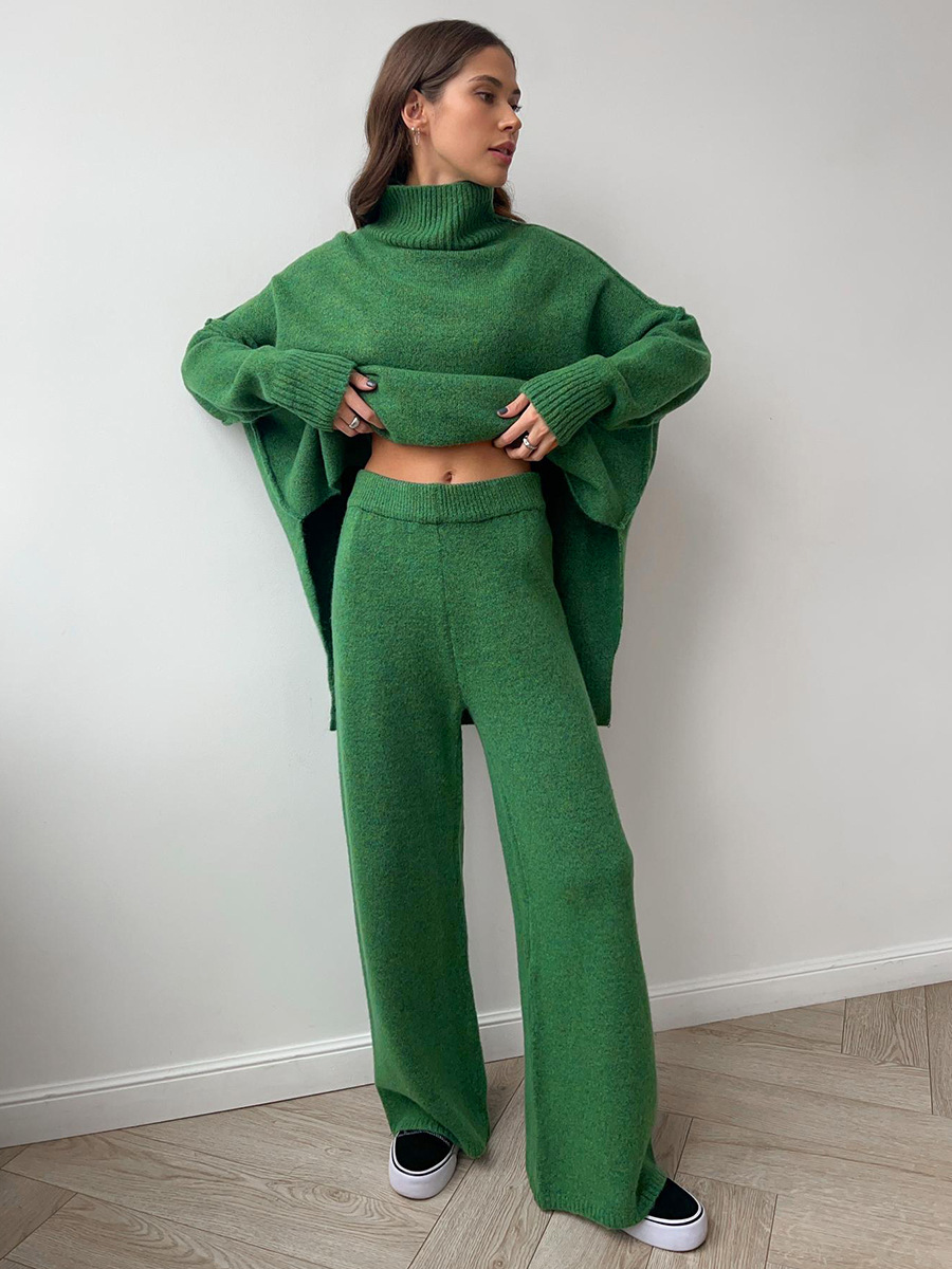 Turtleneck Knit Pants Set