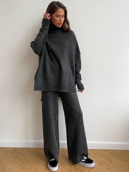 Turtleneck Knit Pants Set