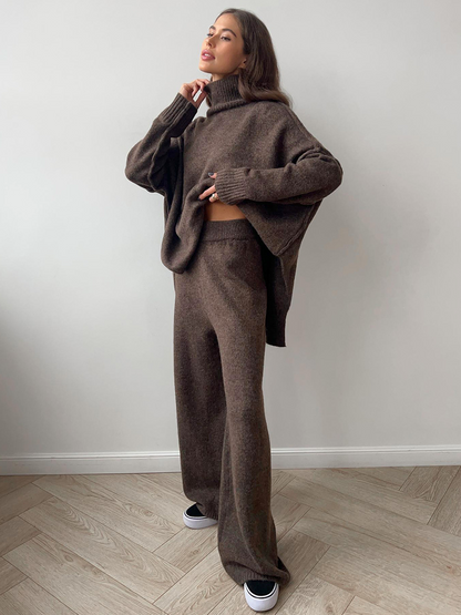 Turtleneck Knit Pants Set