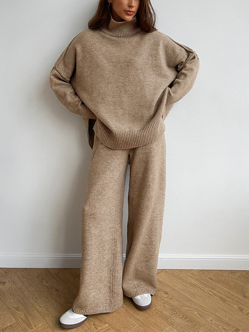 Turtleneck Knit Pants Set