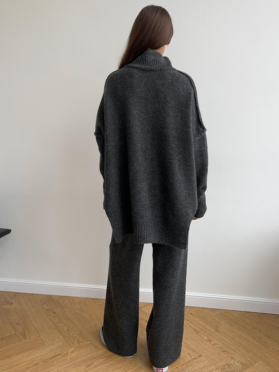 Turtleneck Knit Pants Set