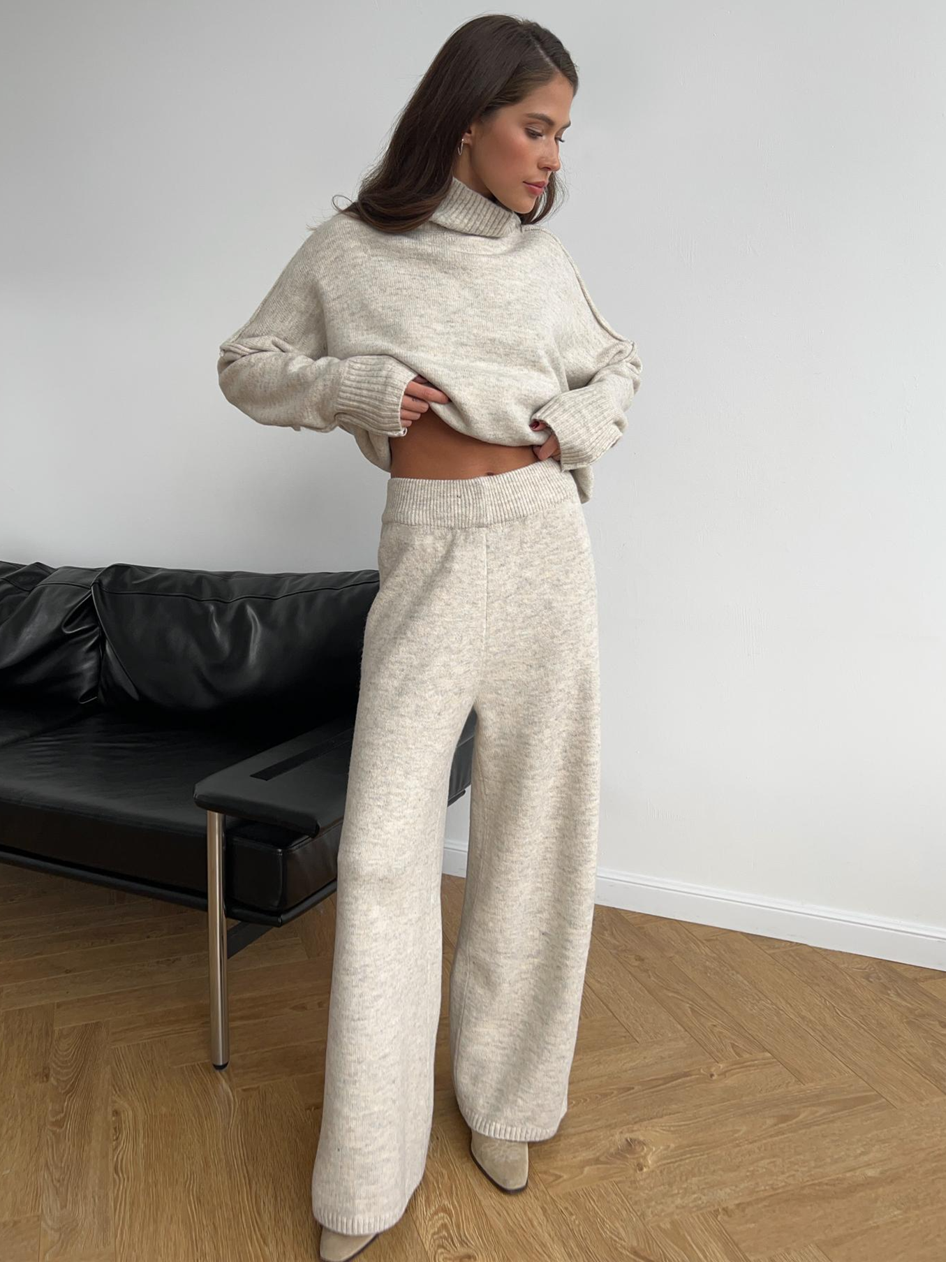 Turtleneck Knit Pants Set